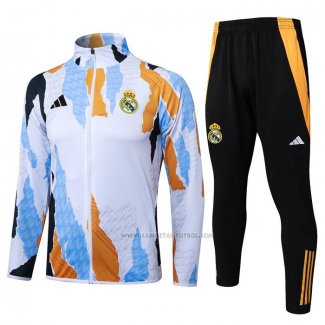 Chandal de Chaqueta del Real Madrid Nino 2024-2025 Blanco y Amarillo