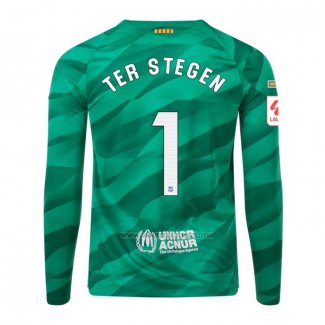 Camiseta Barcelona Jugador Ter Stegen Portero Manga Larga 2023-2024 Verde