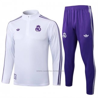 Chandal de Sudadera del Real Madrid Nino 2025-2026 Blanco Purpura
