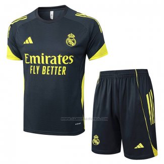 Chandal del Real Madrid Manga Corta 2025-2026 Negro Amarillo - Pantalon Corto