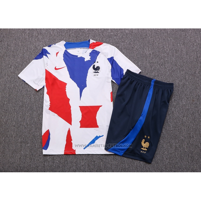 Chandal del Francia Manga Corta 2022-2023 Blanco Rojo Azul - Pantalon Corto